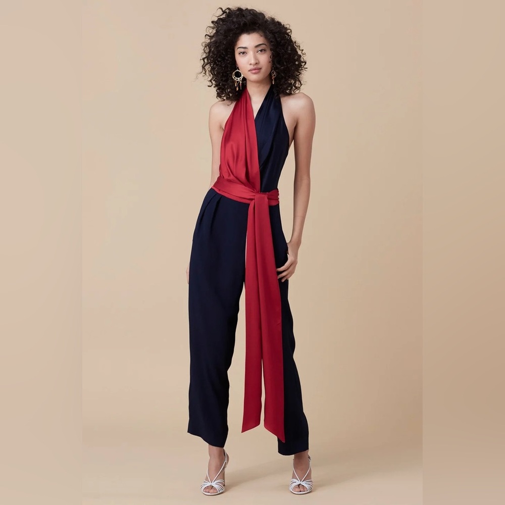 NWOT- Diane Von Furstenberg navy and crimson jumpsuit size 8